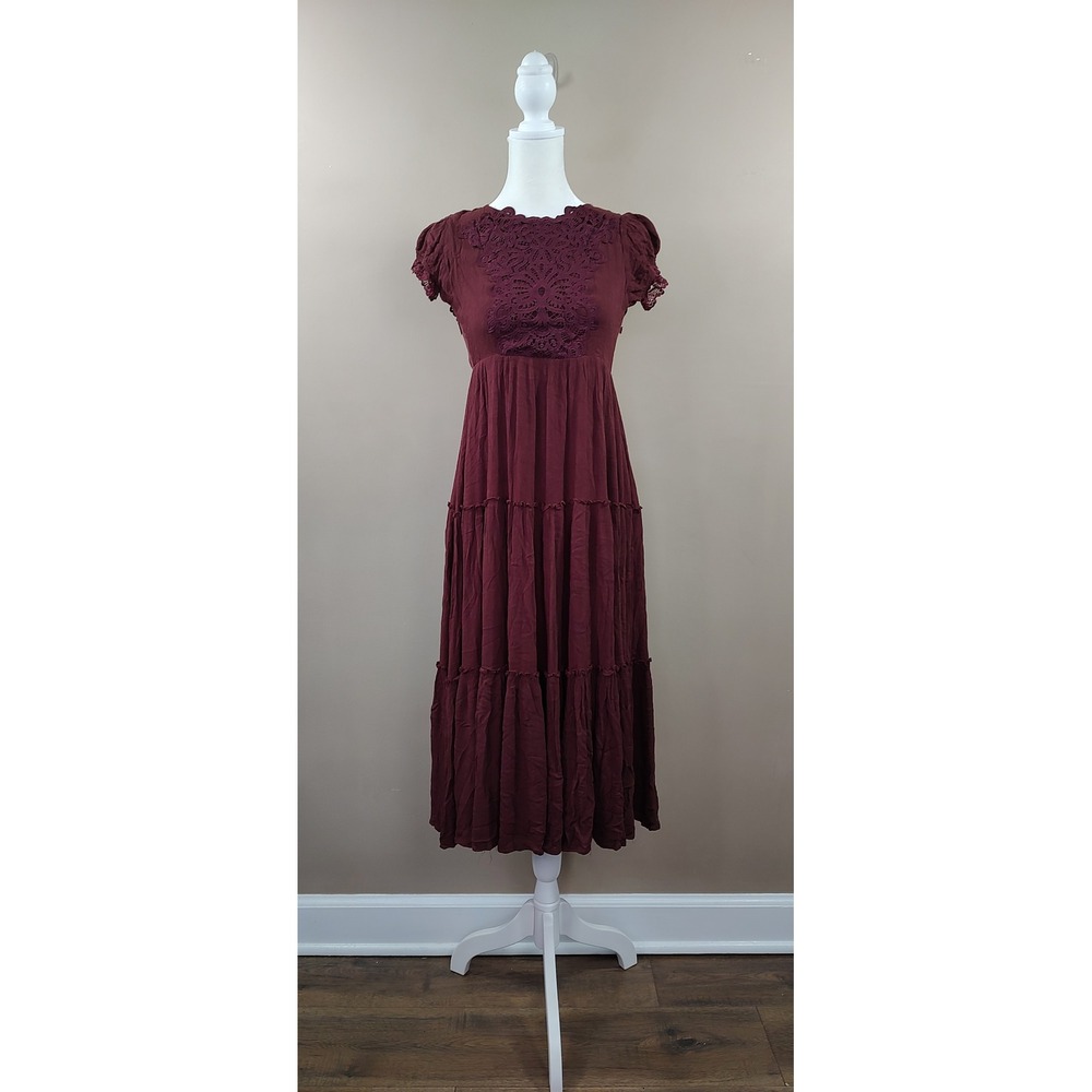 Joyfolie Mia Joy Burgundy Lace Open Back Tiered Maxi Dress Girls 12 Boho